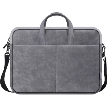 Toploader-Tasche DEFENDER Solid für 15,6-Zoll-Laptops, Polyurethan, grau, Tragegriff, abnehmbarer Schultergurt