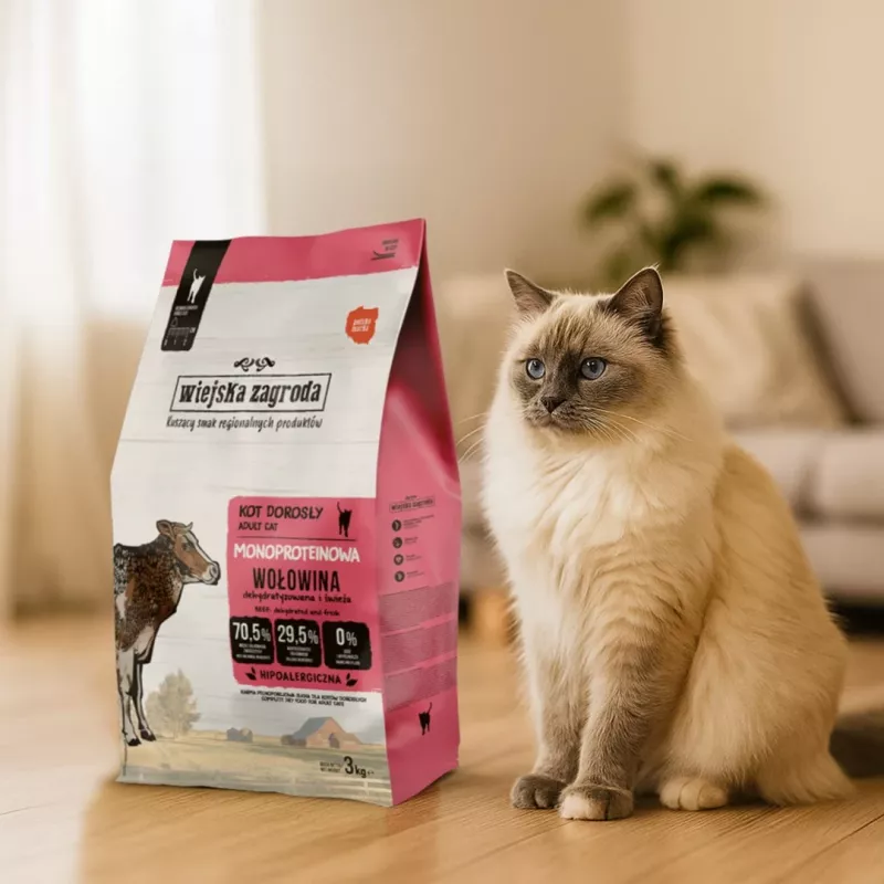 WIEJSKA ZAGRODA Monoprotein Rind – Trockenfutter für Katzen – 3 kg