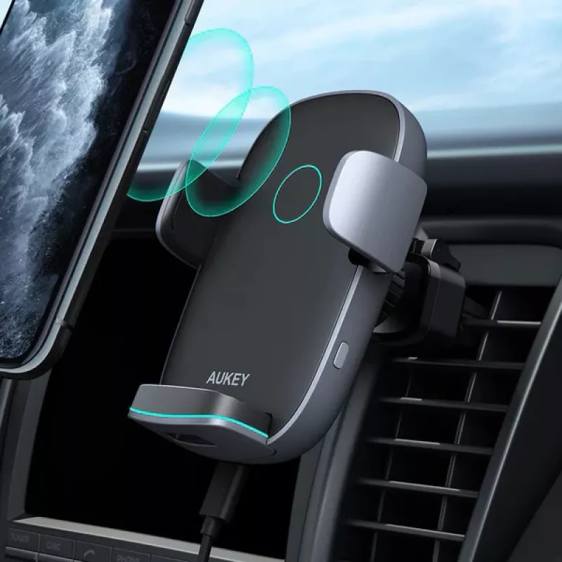 Kabellose Ladehalterung fürs Auto Aukey HD-C52 — Qi-kompatible Autohalterung mit verstellbarem Winkel und kabelloser Ladefunktion