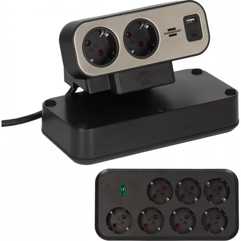 Power Extension Brennenstuhl 1153580210 2m 9 AC Outlets Indoor Schwarz Silber