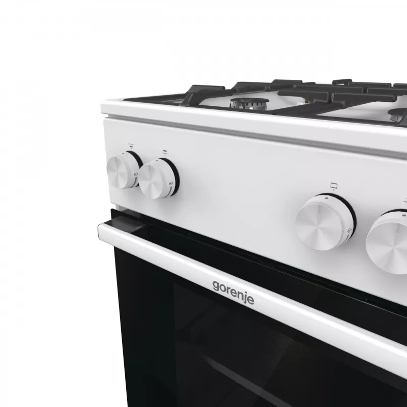 Freistehender Gasherd mit Backofen Gorenje GG5A10WFFM — 4-Flammen-Kochfeld, 70 l Backofen, emaillierte Oberfläche, weiß