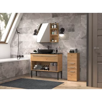 Badezimmer-Aufbewahrungsschrank Top e Shop NEL V DDS ARTISAN — freistehend, Eichenfarbener Rahmen, 3 Regalböden, 300×300×850 mm