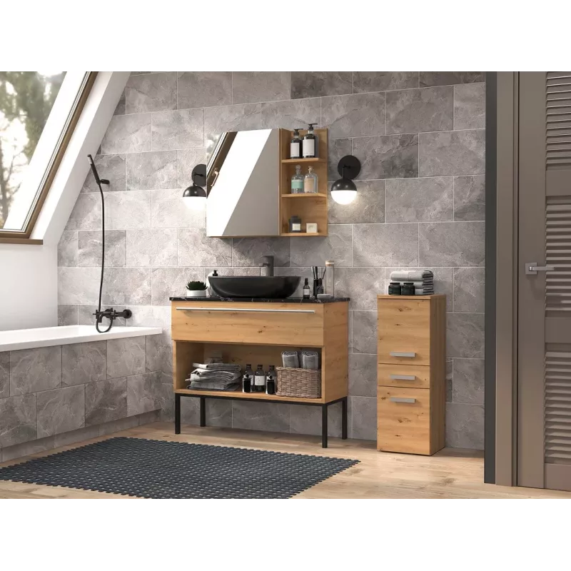 Badezimmer-Aufbewahrungsschrank Top e Shop NEL V DDS ARTISAN — freistehend, Eichenfarbener Rahmen, 3 Regalböden, 300×300×850 mm