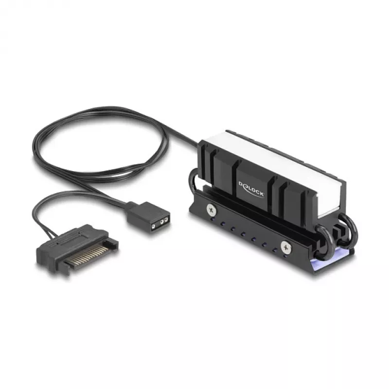 Kühlkörper DELOCK 18460 für M.2 SSD 2280 — Aluminium/Kupfer, RGB 5V, Schwarz