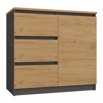 Kommode Top e Shop Topeshop 1D3S ANT/ART BA KPL — Anthrazit und Eiche, 3 Schubladen, Spanplattenkorpus