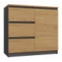 Kommode Top e Shop Topeshop 1D3S ANT/ART BA KPL — Anthrazit und Eiche, 3 Schubladen, Spanplattenkorpus