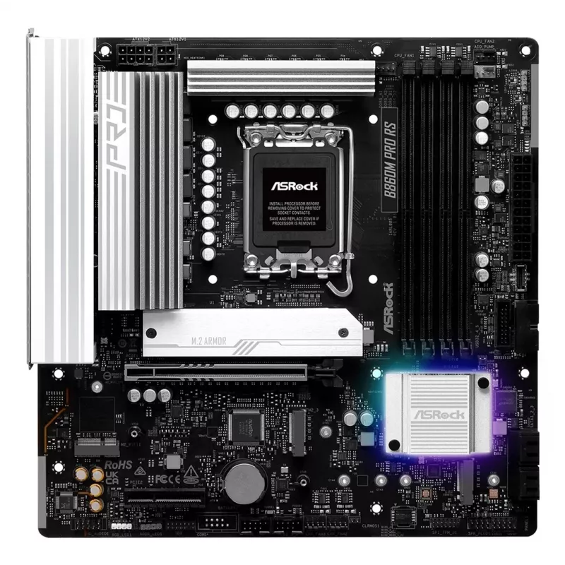Motherboard ASROCK B860M Pro RS — Intel B860, LGA 1851, micro ATX, DDR5, 4× DIMM, 2.5Gb LAN, 1×PCIe5 x16