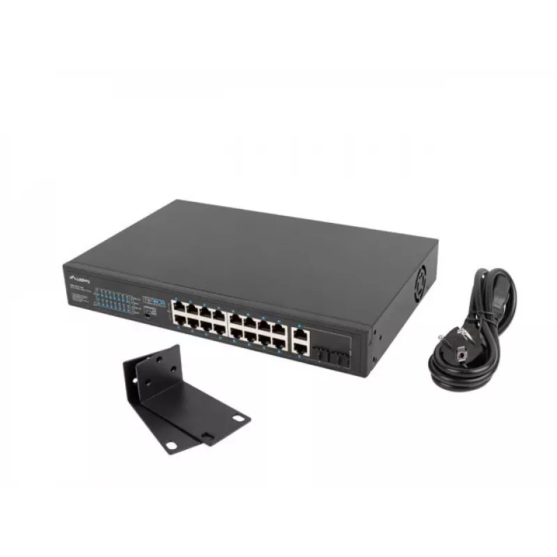 Unmanaged Switch LANBERG RSFE-16P-2C-250 — 18-Port Gigabit, 16x PoE+ (30W), 2x SFP, 250W, 1U, Metall, Rackmontage