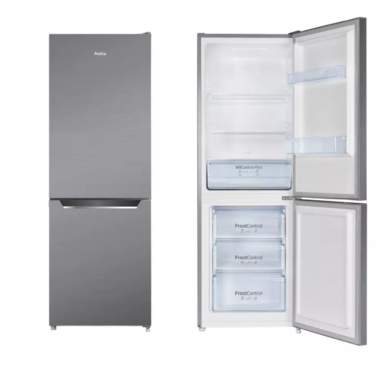 Kühl-Gefrierkombination AMICA FK2425.4UNTX(E) freistehend 277 L gesamt, Gefrierfach unten 74 L, Inverter, silber, 1593×540×550 mm