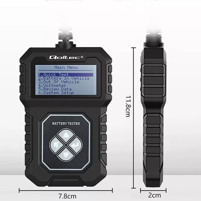 Qoltec Digitaler Batterietester mit LCD | Polnisches Menü | 12V | AGM | GEL | STD | 30-220AH