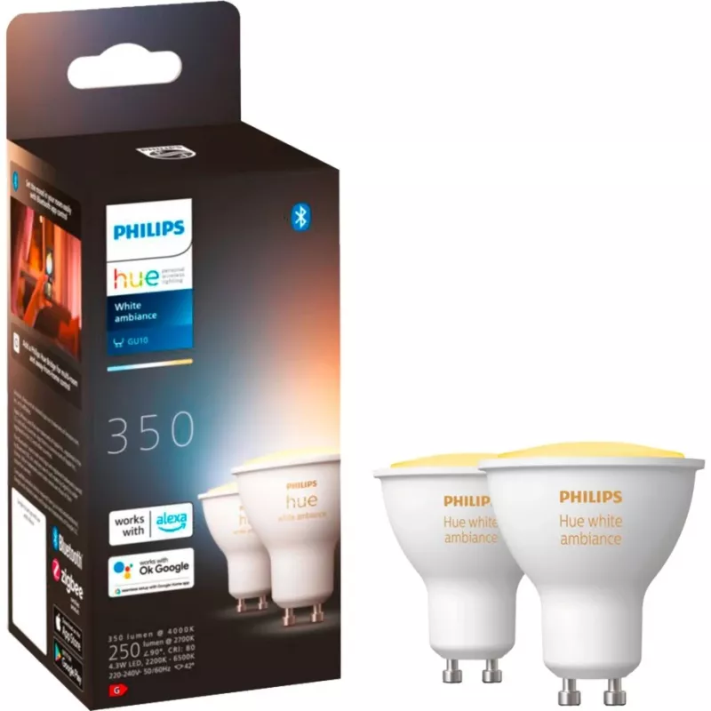 LED-GU10-Lampen-Doppelpack mit Hue Bridge – Philips Hue White Ambiance, ersetzt 35W
