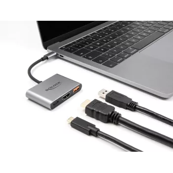 DeLOCK 61071 Videokabel-Adapter 0,1 m USB Type-C USB Type-C USB Type-A HDMI Grau