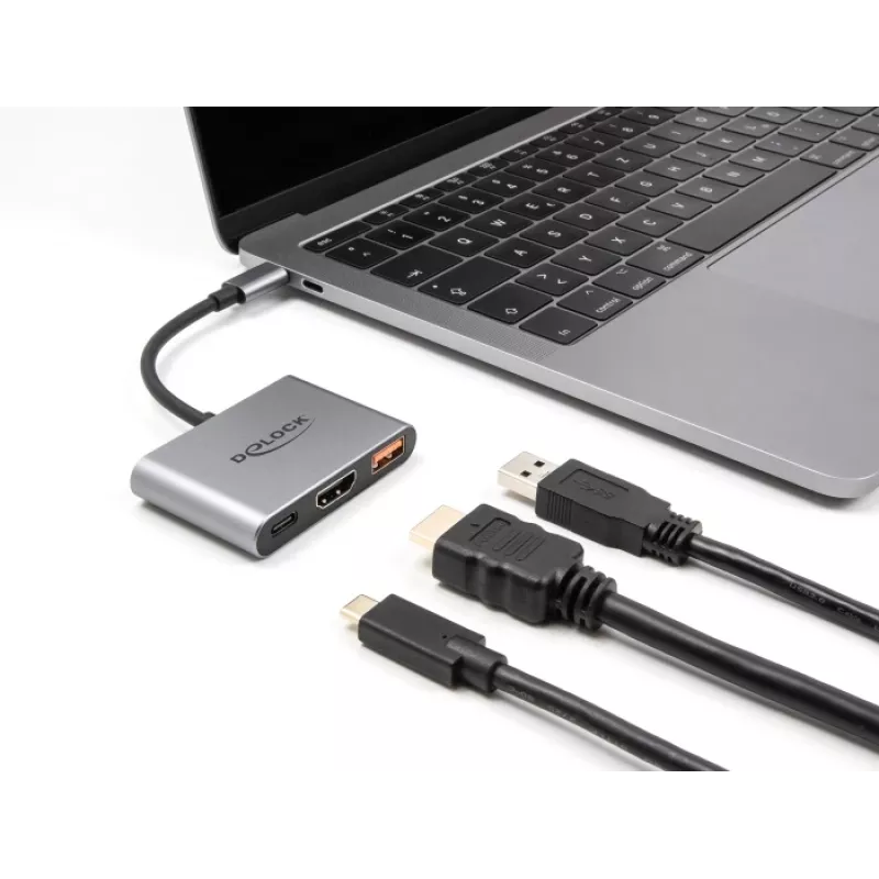 DeLOCK 61071 Videokabel-Adapter 0,1 m USB Type-C USB Type-C USB Type-A HDMI Grau