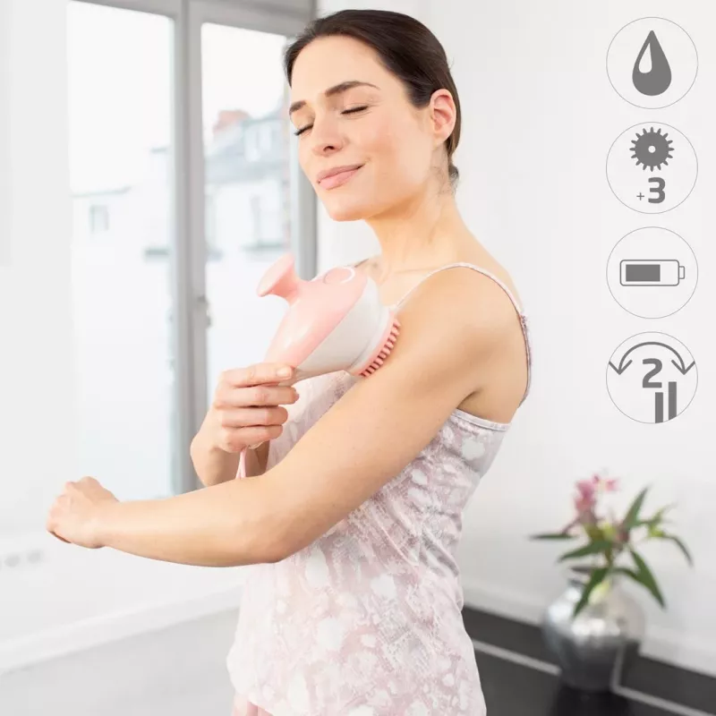 Handrollmassagegerät Medisana AC 950 — kabellos Li‑Ion, 2 Leistungsstufen, ergonomische Griffe, 381 g, roségold/weiß