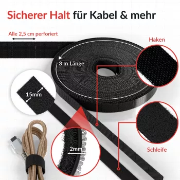 Label-The-Cable LTC RIP STRAP, Klettband-Rolle abreißbar, schwarz, 3 m (LTC 1410-3)