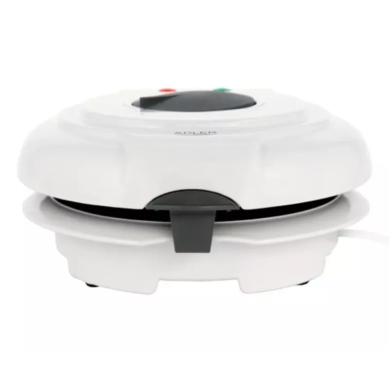 Waffeleisen Adler AD 3038 – einzelne runde Waffel, 1500 W, einstellbarer Thermostat, Antihaft-Platten, grau/weiß