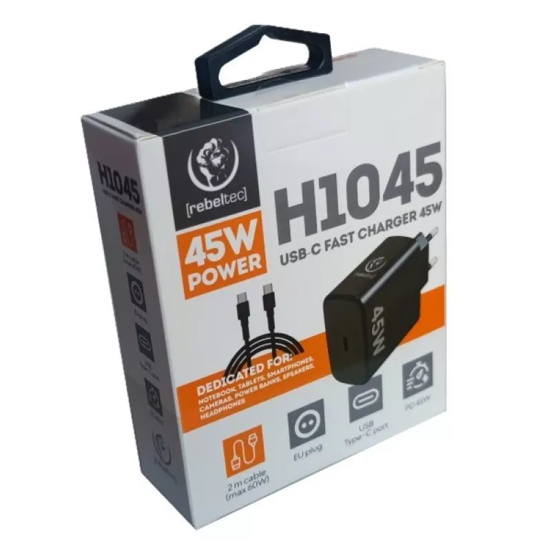 Rebeltec Fast Charger USB-C RBLAKT00026 45W für Notebooks und Telefone