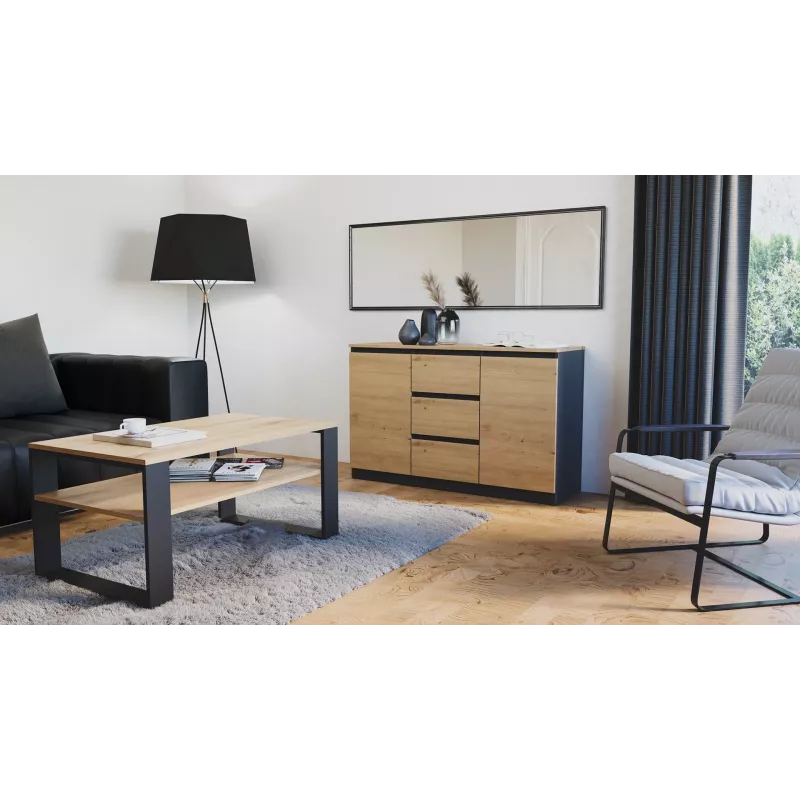 Kommode Topeshop 2D3S ANT/ART BA KPL — anthrazit und eiche, 3 Schubladen, Spanplattengestell