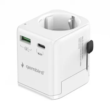 Reise-Netzteil GEMBIRD TPA-EU1A1C20-01-W 20W, USB-A 18W + USB-C 20W, Schuko-Steckdose, Eingang 100–250 V