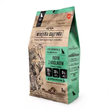 Trockenhundefutter wiejskazagroda Pute mit Kaninchen S 9 kg — Alleinfuttermittel für ausgewachsene kleine Hunde, Protein 32%, Fett 21%