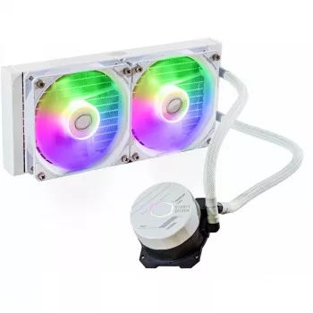 Flüssigkeitskühlungsset Cooler Master MasterLiquid 240L Core ARGB Weiß — 240-mm-Radiator, 120-mm-Lüfter, unterstützt LGA1700/AM5/AM4 und ältere Sockel