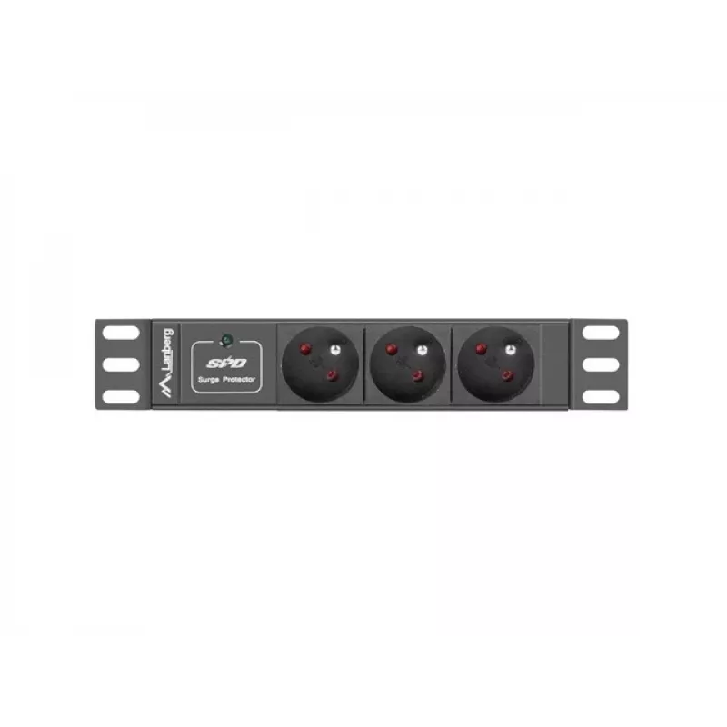 Steckdosenleiste LANBERG PDU-03E-0200-BK — 1HE, 3x Typ-E-Steckdosen, 220–250 V, 16 A, 2 m Kabel, schwarz