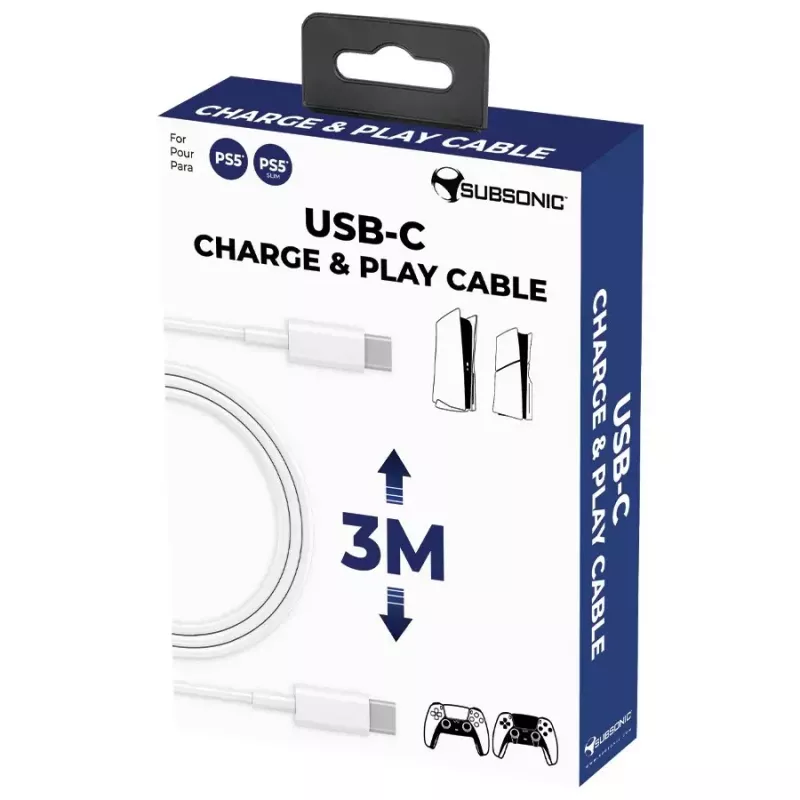 USB-C Charge- und Play-Kabel SUBSONIC SA5634 für PS5 – kabelgebundene Aufladung und Datenverbindung
