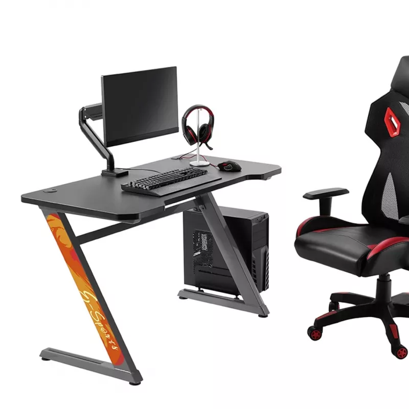 NanoRS RS120 Gaming-Computertisch, modernes Design, leicht und stabil (max. 50 kg Belastung), Schwarz & Orange