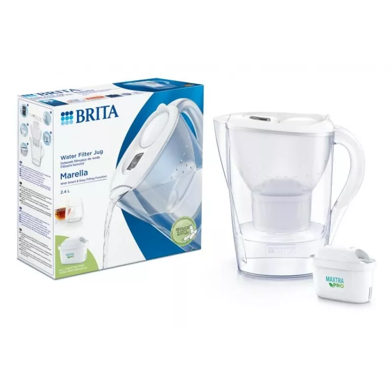 Wasserfilterkanne BRITA Marella mit Maxtra Pro Kartusche, 2,4 L Wassertank, weiß, ergonomischer Griff