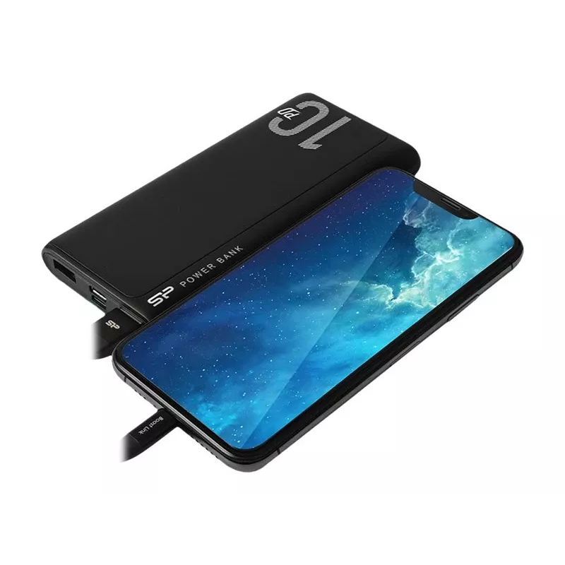 Powerbank Silicon Power QP15 10000 mAh, LiPo, 2x USB-A + 2x USB-C, Micro-USB-Eingang, schwarz