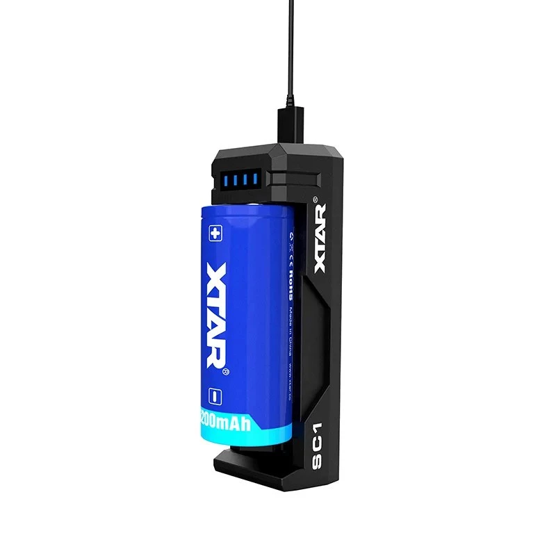 Akkuladegerät XTAR SC1 Einzelschacht USB-C für Li-Ion 18650 Zellen, 1 Schacht, schwarz