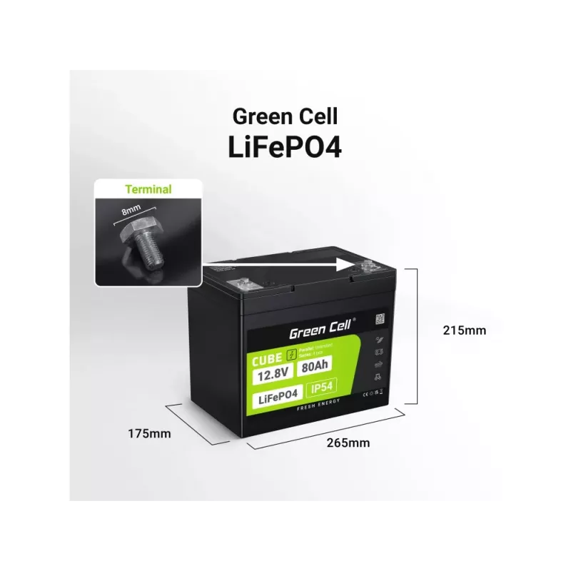 Green Cell LFPGC12V80AH USV-Batterie Lithium-Eisenphosphat (LiFePO4) 12,8 V