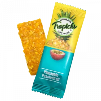 Fruchtriegel Tropicks 20 g — getrocknete Ananas und Passionsfrucht