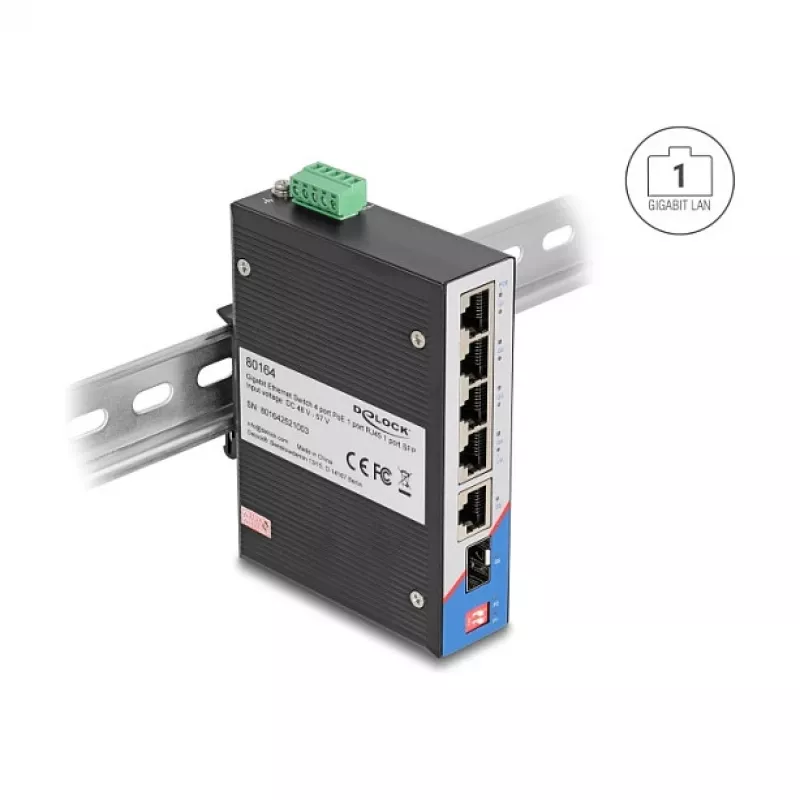 Netzwerk-Switch DELOCK 80164 4-Port Gigabit PoE mit 1 Uplink RJ45-Port