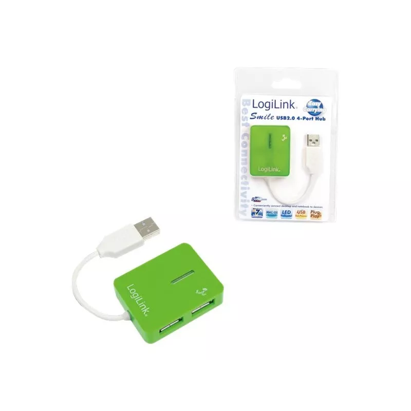 USB-Hub LOGILINK UA0138 — 4‑Port USB 2.0 Hub, grün, bis zu 480 Mbit/s