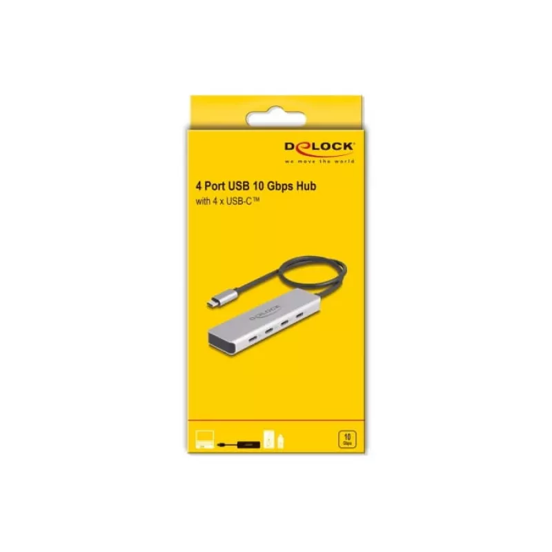 DeLOCK USB Type-C Hub 10 Gbps 4 Ports Aluminium Grau