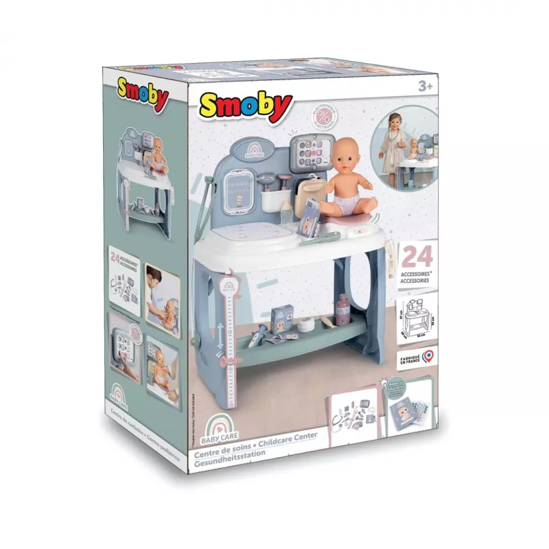 Smoby Baby Care Center Modell 2024 240305 mit Zubehör und interaktiven Funktionen