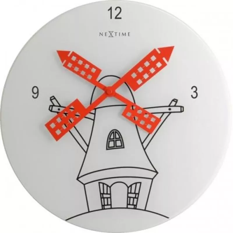 NeXtime Uhr 8807 Windmil, Ø30 cm, Wand, Weiß/ Schwarz/ Rot