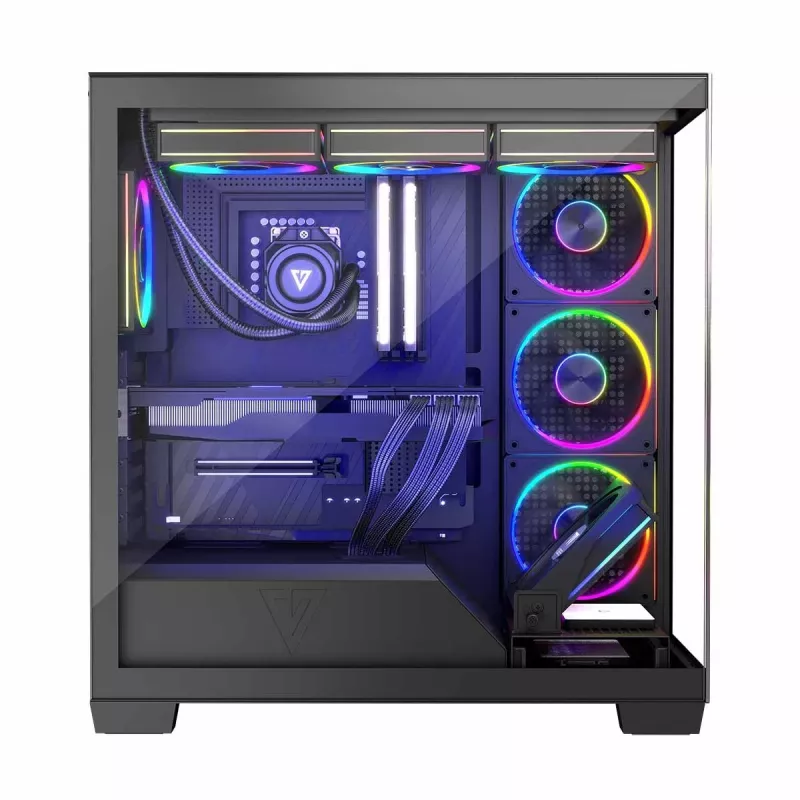 PC-Gehäuse MODECOM Volcano Stellar 5F ATX Midi Tower, gehärtetes Glas, 5 vorinstallierte Lüfter, USB‑C, unterstützt microATX/ATX, max. GPU 420 mm, CPU-Kühlerhöhe 175 mm