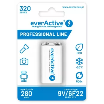 Wiederaufladbare Batterie everActive EVHRL22-320 9V NiMH prismatisch 8,4V, 55 g, 48,5 mm