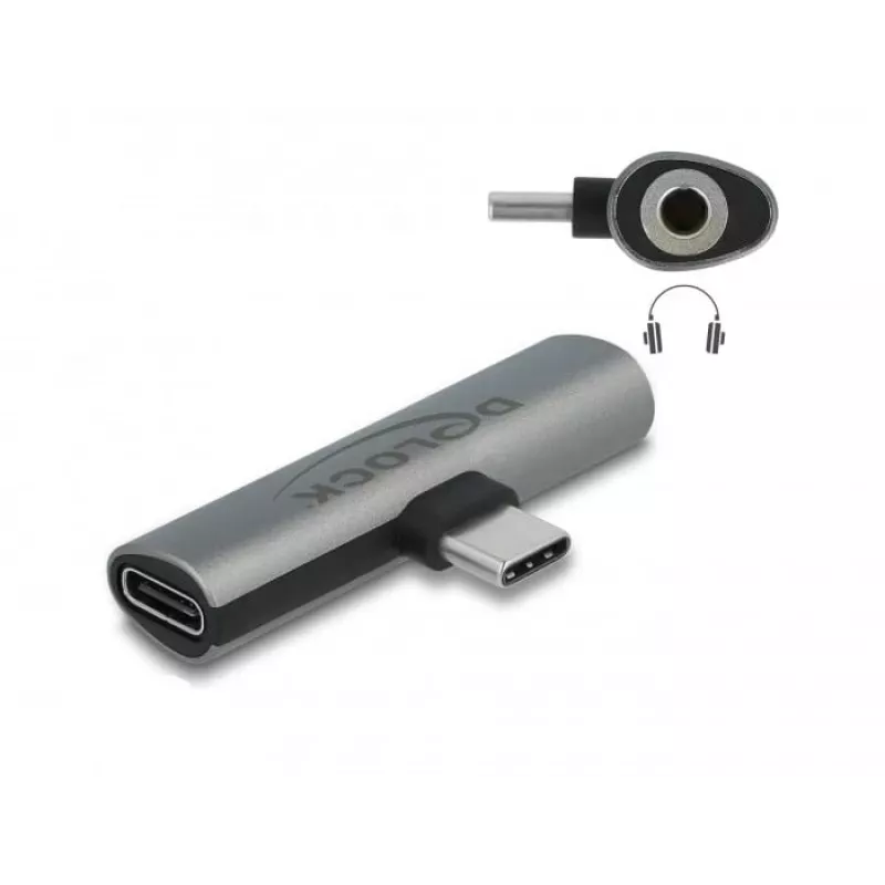 DeLOCK 64186 Kabel-Adapter USB Typ-C auf USB Typ-C + 3,5 mm Grau