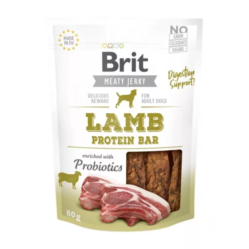 Brit Jerky Lamb Protein Bar Hundesnack 200 g – kaubar, 30 % Protein, 26 % Fett, gluten- und zuckerfrei