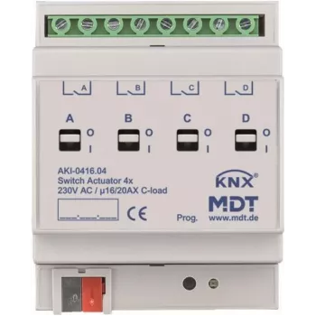 MDT AKI-0416.04 Schaltaktor 4-fach 4TE REG 16/20A 230VAC C-Last Industrie 200µF (AKI-0416.04)