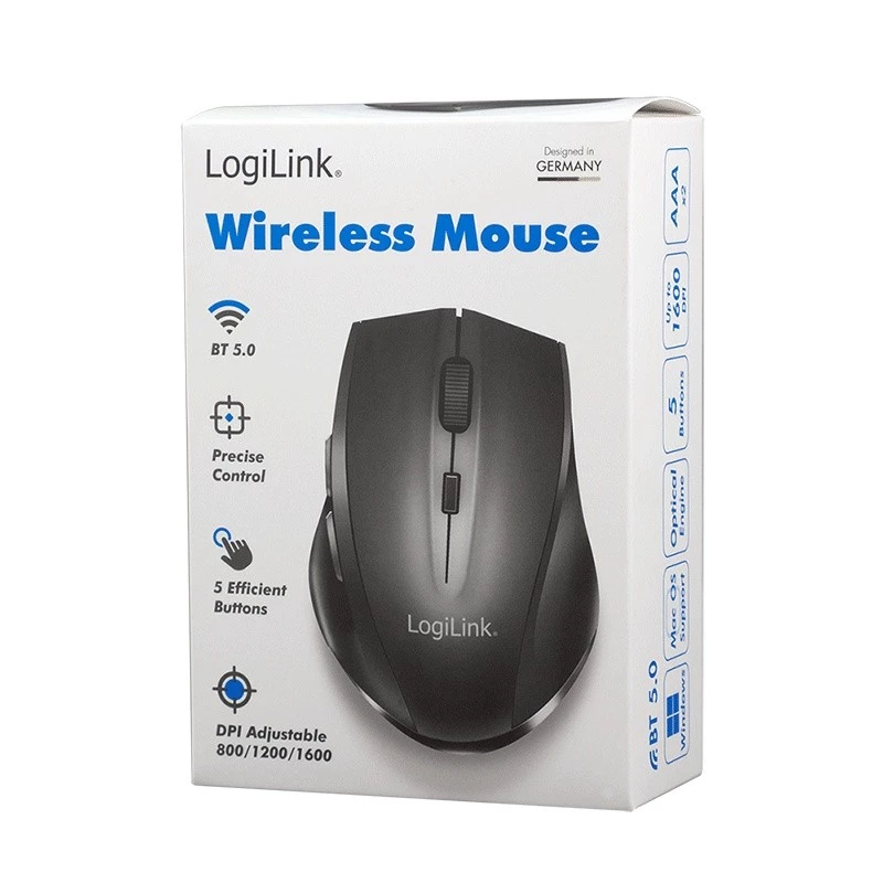 Logilink kabellose Maus BT5.0, ergonomisch, schwarz