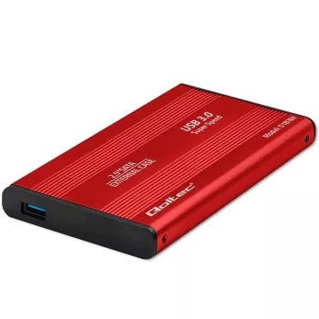 HDD/SSD-Gehäuse QOLTEC 51860 für 2,5-Zoll-SATA-III-Laufwerke, USB Typ-A, 5 Gbit/s, Aluminium, rot