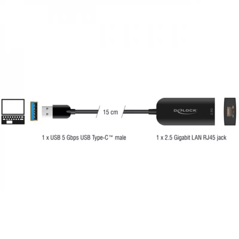 DeLOCK 66045 Adapter USB 5 Gbps Typ-A zu 2,5 Gigabit LAN RJ45 Schwarz