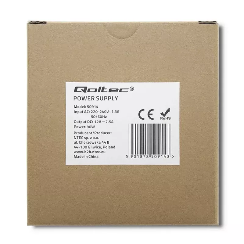 Qoltec 50914 Hutschienen-Netzteil | 90W | 12V | 7,5A | Weiß | schlank