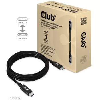 CLUB3D USB4 Gen3x2 Type-C bidirektionales Kabel 8K60Hz, Daten 40Gbps, PD 240W(48V/5A) EPR M/M 2m / 6.56ft
