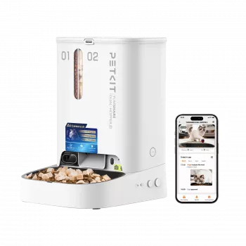 Automatischer Futterspender PETKIT YumShare Dual-hopper 2 mit Kamera, 5 L Kapazität, ABS und Edelstahl 304, Weiß