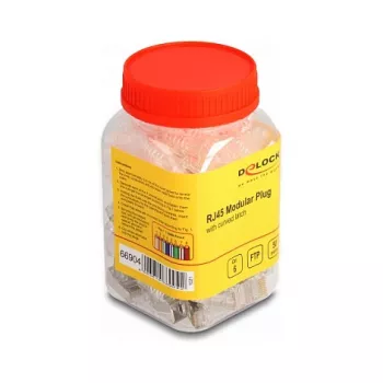 DeLOCK RJ45 Modularstecker Cat.6 mit gebogenem Rasthebelschutz und Knickschutz, 50 Stück